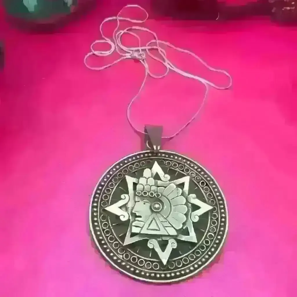 Vintage Mexican silver  necklace with Aztec design