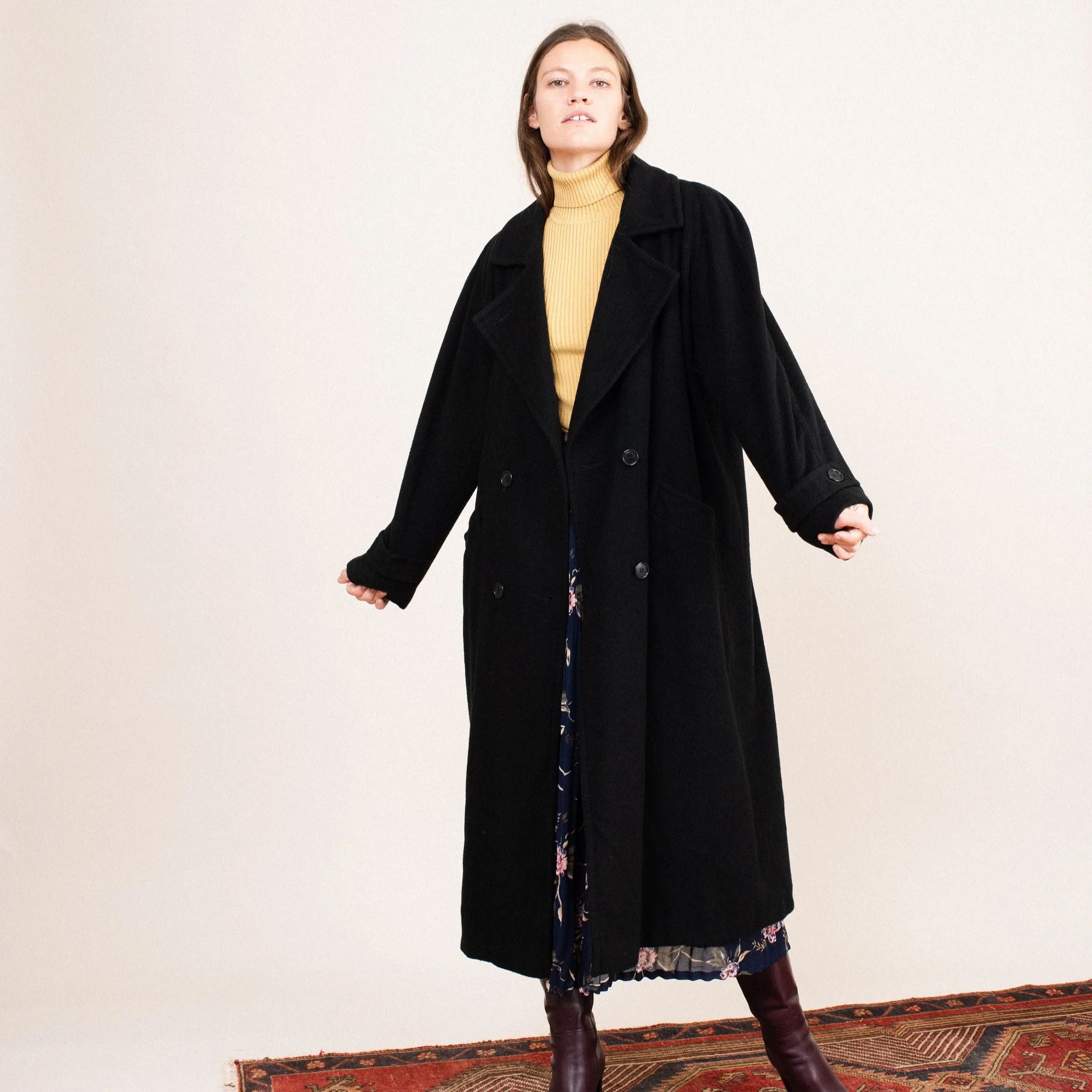 Vintage Oversized Black Wool Coat (S/M)