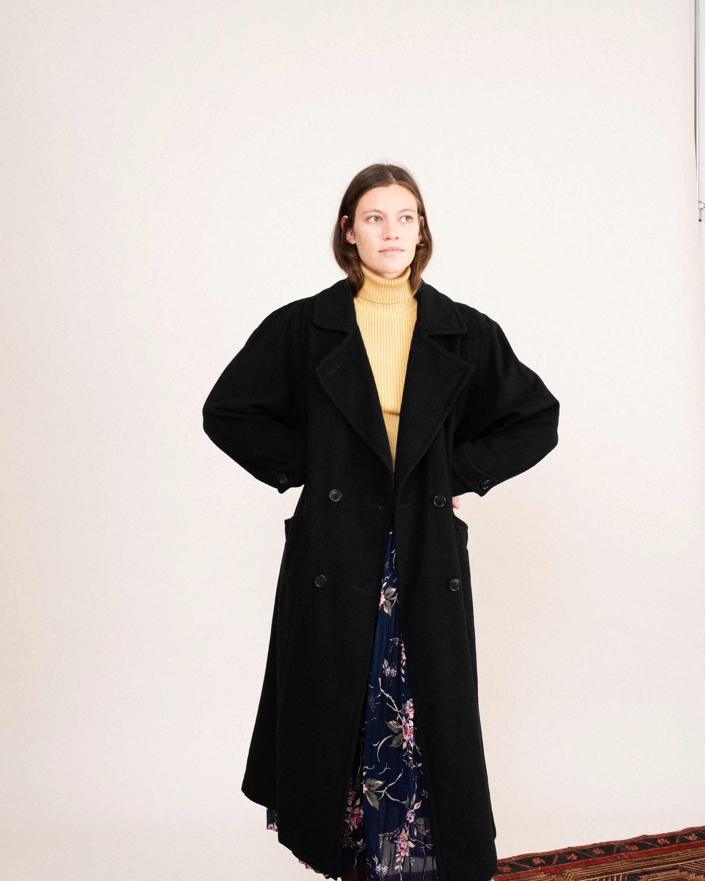 Vintage Oversized Black Wool Coat (S/M)