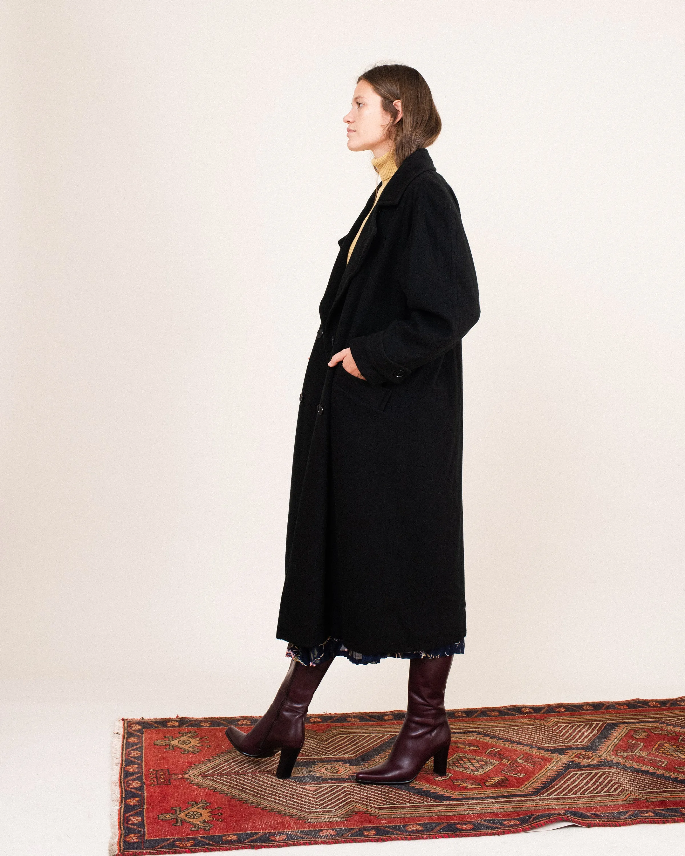 Vintage Oversized Black Wool Coat (S/M)