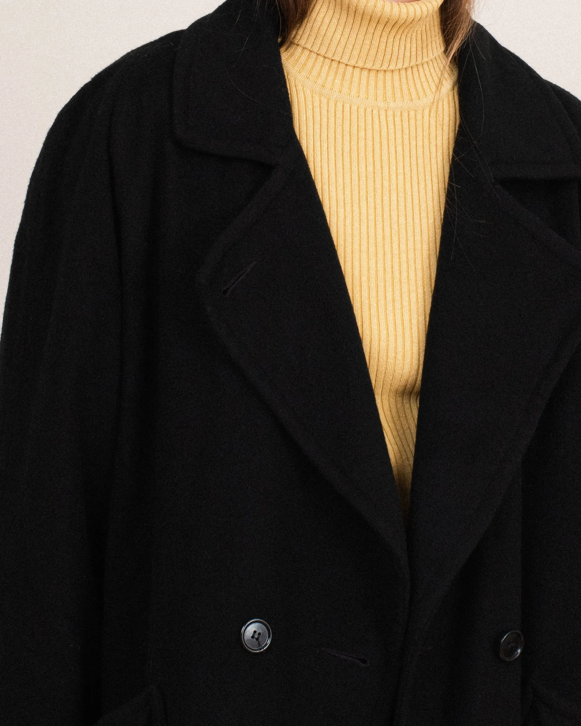 Vintage Oversized Black Wool Coat (S/M)