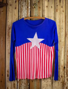 Vintage Star and Stripes Long Sleeve Graphic T Shirt 70s Medium