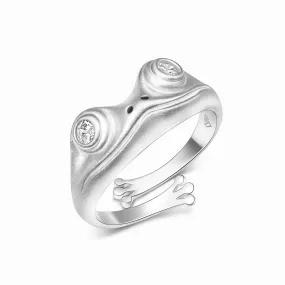 White CZ Adjustable Frog Ring Sterling Silver