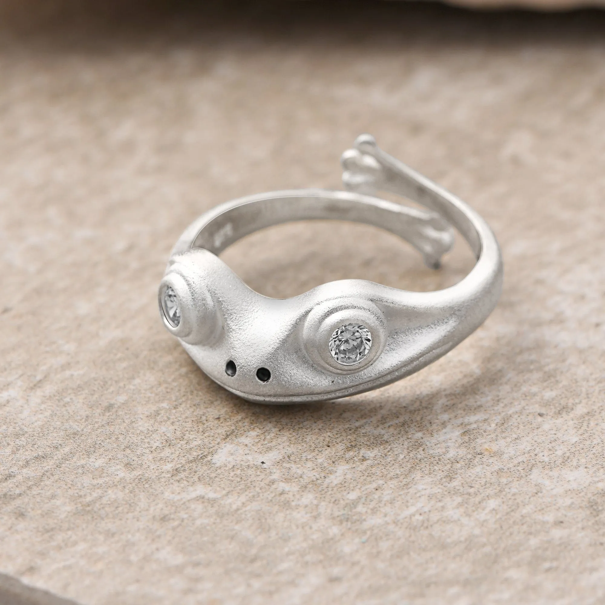 White CZ Adjustable Frog Ring Sterling Silver