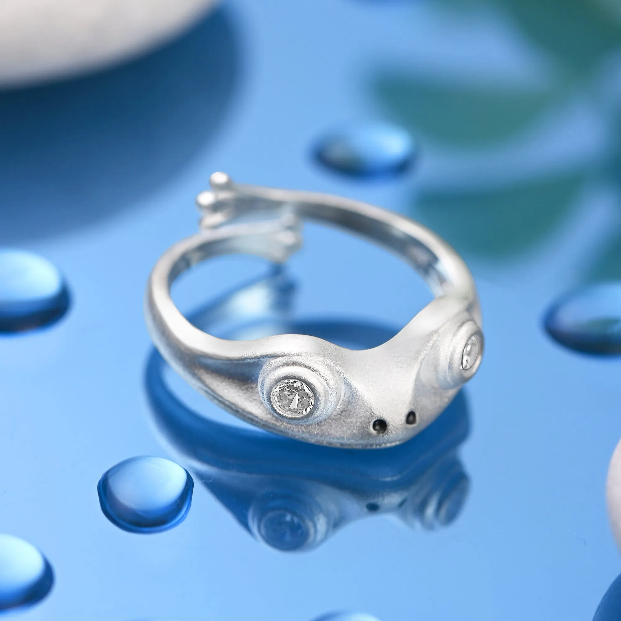 White CZ Adjustable Frog Ring Sterling Silver