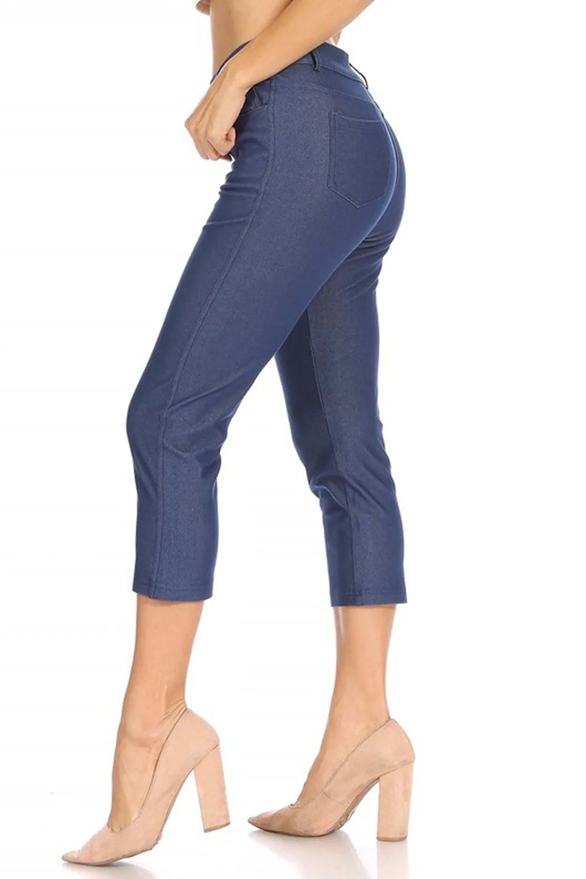 Women's 2 Pack Casual Comfy Slim Pocket Jeggings Jeans Capri Pants