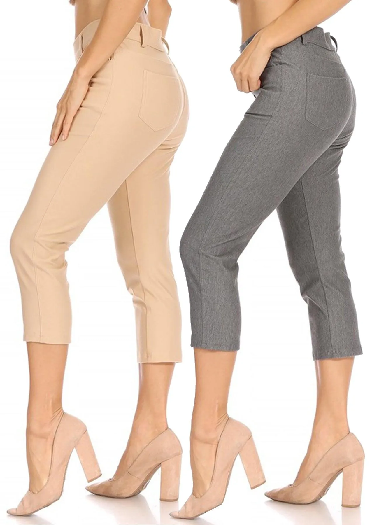 Women's 2 Pack Casual Comfy Slim Pocket Jeggings Jeans Capri Pants