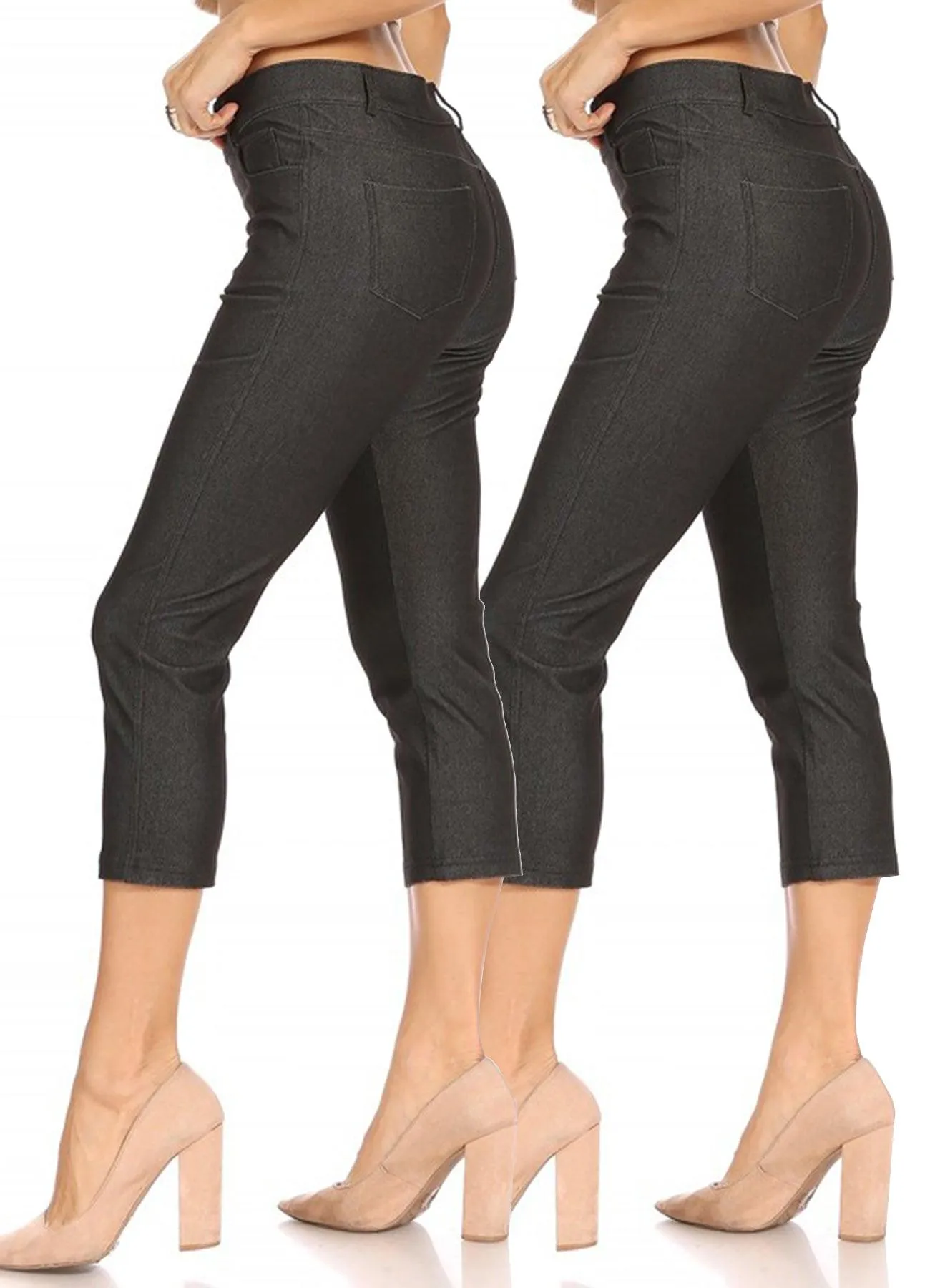 Women's 2 Pack Casual Comfy Slim Pocket Jeggings Jeans Capri Pants