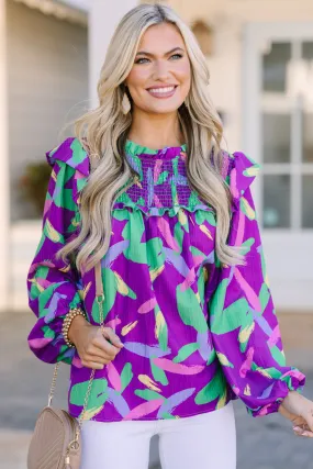 Work It All Out Purple Abstract Blouse