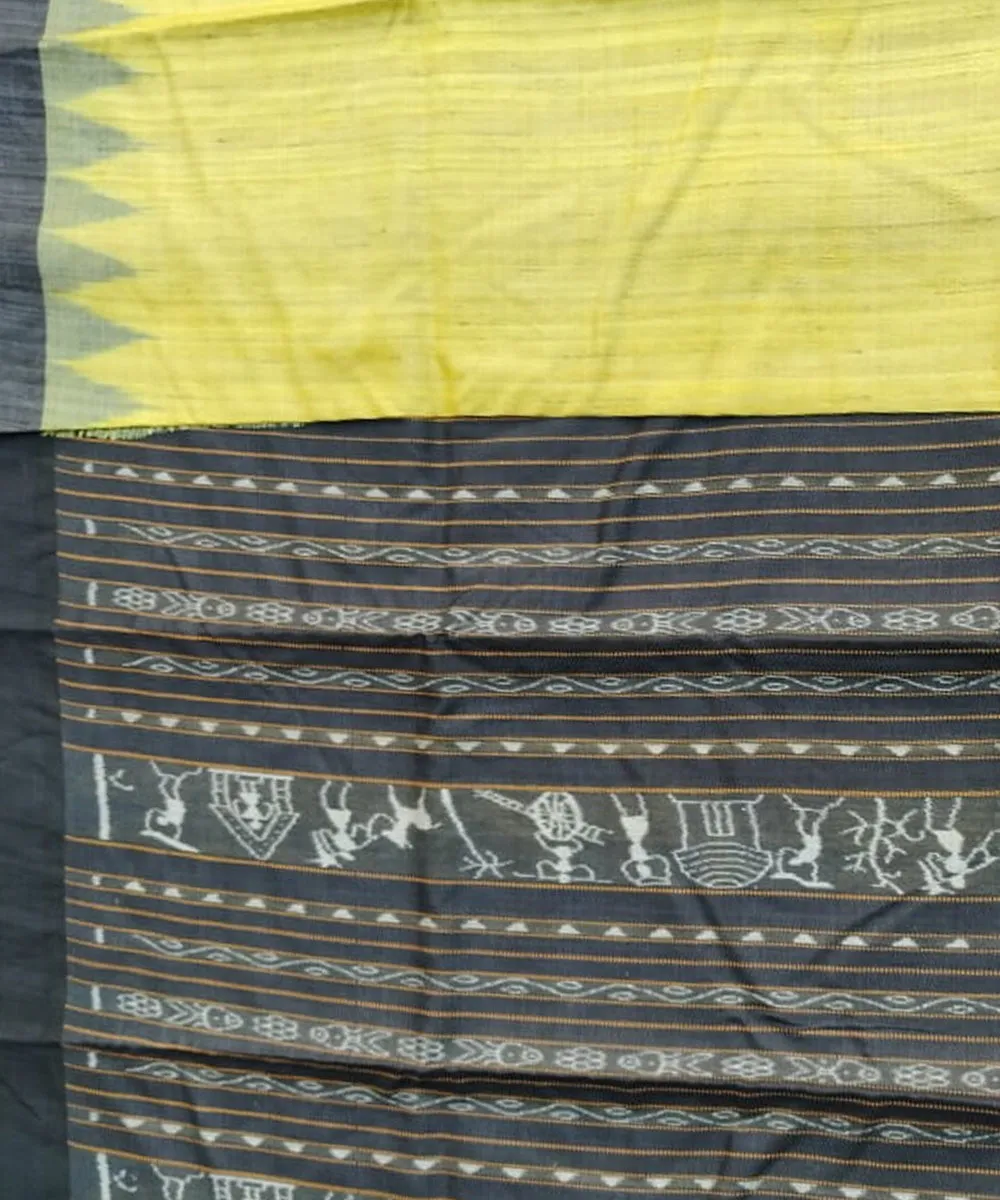 Yellow black gopalpur tussar silk handloom saree