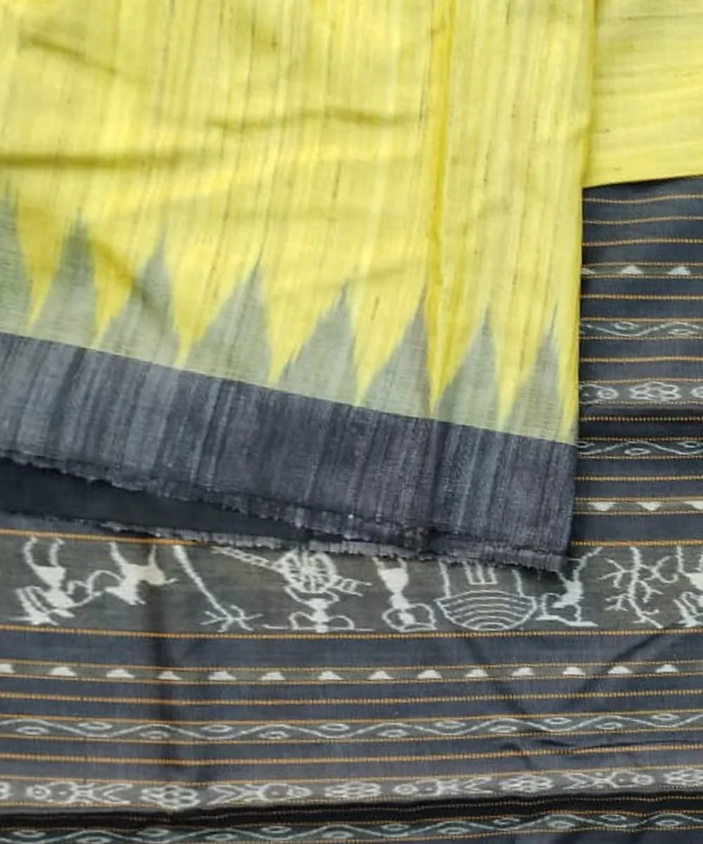 Yellow black gopalpur tussar silk handloom saree