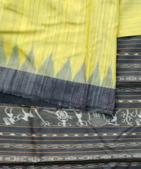 Yellow black gopalpur tussar silk handloom saree