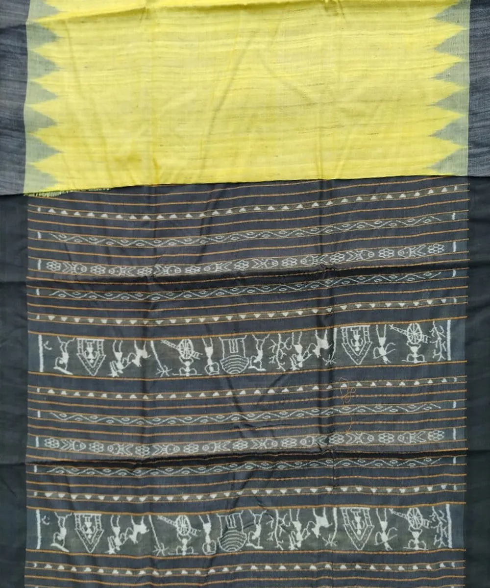 Yellow black gopalpur tussar silk handloom saree