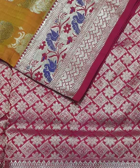 Yellow pink silk handloom venkatagiri saree