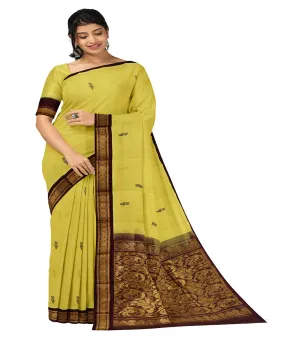 Yellow plain handwoven rajahmundry cotton saree